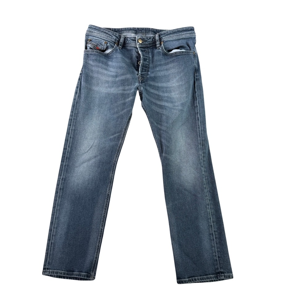 Diesel Waykee Jeans Men 34x28 Blue Regular Straight Leg Stretch Denim Button Fly